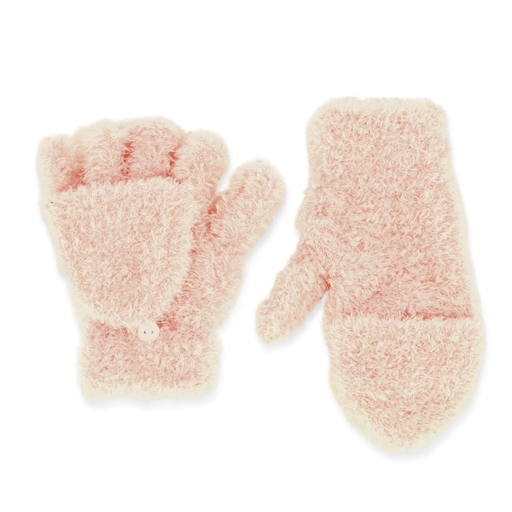 New Fashion Nova Fuzzy Flip Top Gloves Mittens Pink Button Fingerless